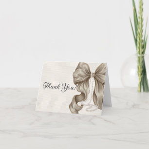 Beige Bow Girl Baby Shower  Letterpress Thank You Card
