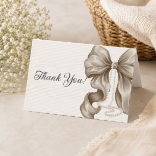 Beige Bow Girl Baby Shower  Thank You Card