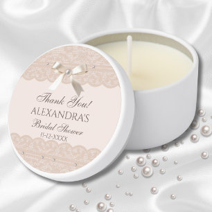 Beige Bow Lace Vintage Bridal Shower Thank You Mini Candle Favors