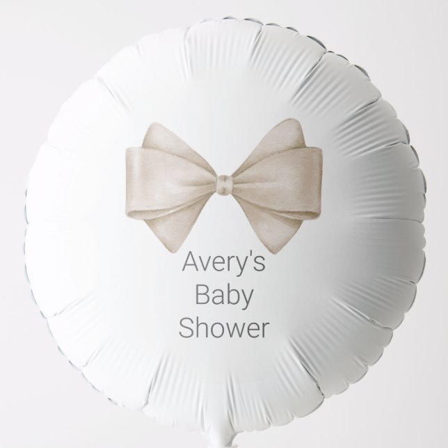 Beige Bow Modern Boho Baby Shower Balloon (Front)