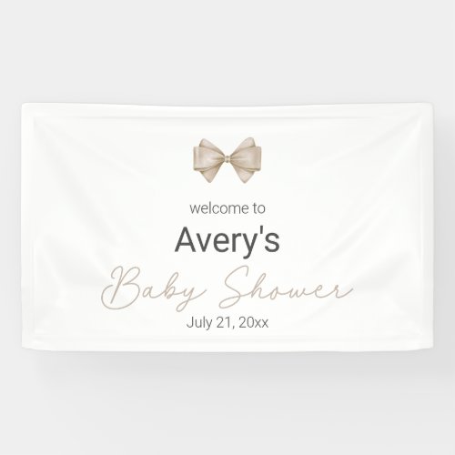 Beige Bow Modern Boho Baby Shower  Banner