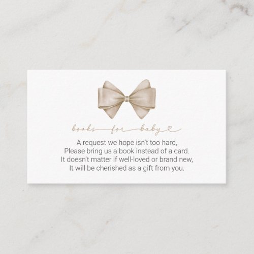 Beige Bow Modern Boho Baby Shower Books for Baby  Enclosure Card