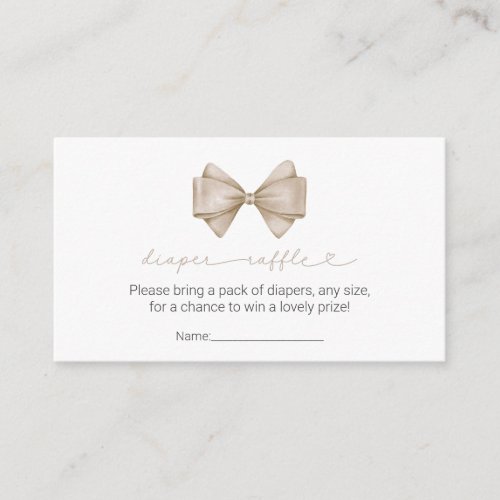 Beige Bow Modern Boho Baby Shower Diaper Raffle Enclosure Card