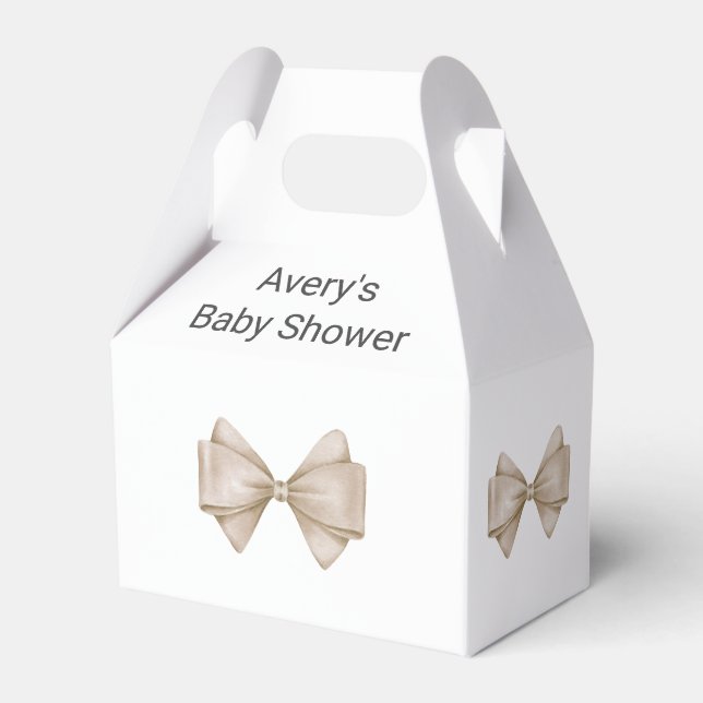 Beige Bow Modern Boho Baby Shower Favor Boxes (Front Side)