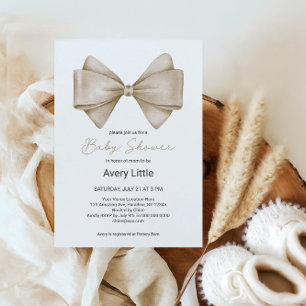 Beige Bow Modern Boho Baby Shower Invitation