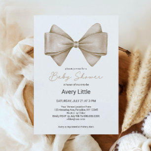 Beige Bow Modern Boho Baby Shower Invitation