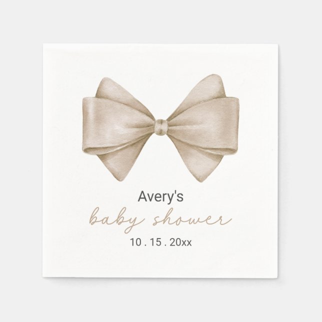 Beige Bow Modern Boho Baby Shower Napkins (Front)