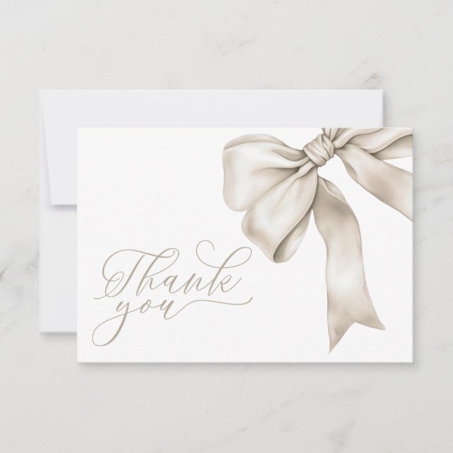 Beige Bow Neutral Baby Shower Thank You Card (Front)