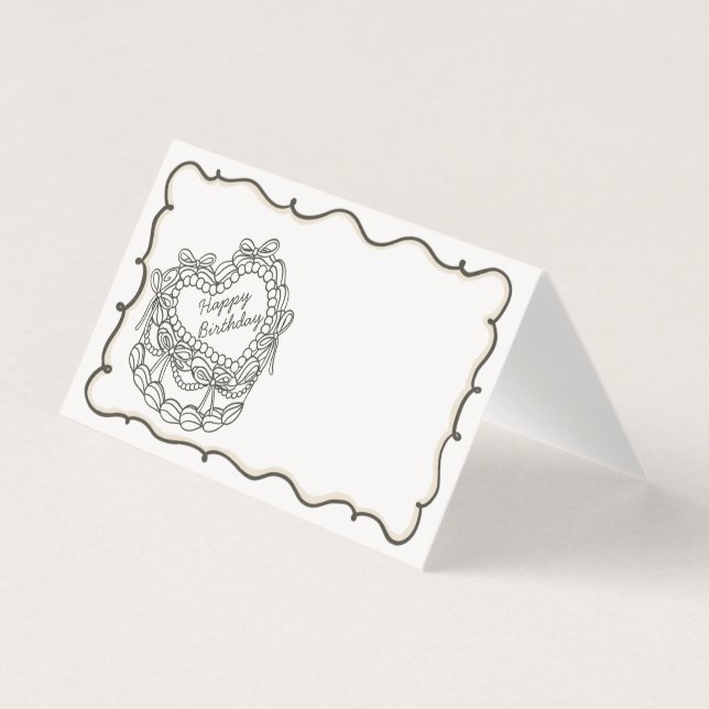 Beige Bow Retro Coquette Cake Birthday Place Cards (Front)