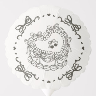 Beige Bow Retro Heart Coquette Cake Bachelorette Balloon