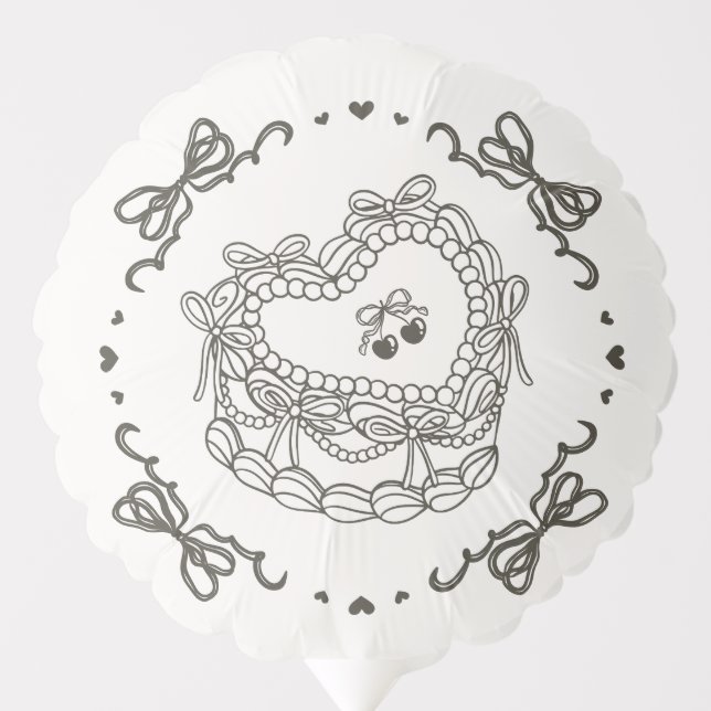 Beige Bow Retro Heart Coquette Cake Bachelorette Balloon (Front)