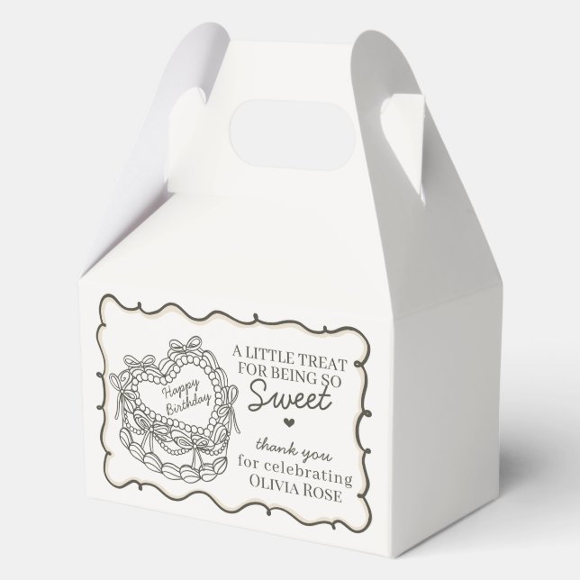 Beige Bow Retro Heart Coquette Cake Birthday Favor Boxes (Front)