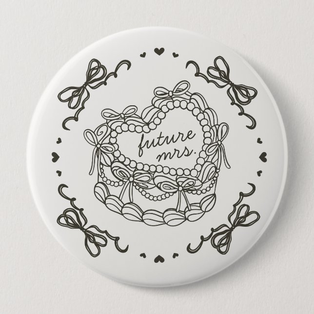 Beige Bow Retro Heart Coquette Cake Bridal Showe Button (Front)