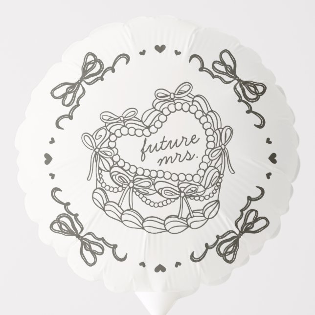 Beige Bow Retro Heart Coquette Cake Bridal Shower Balloon (Front)