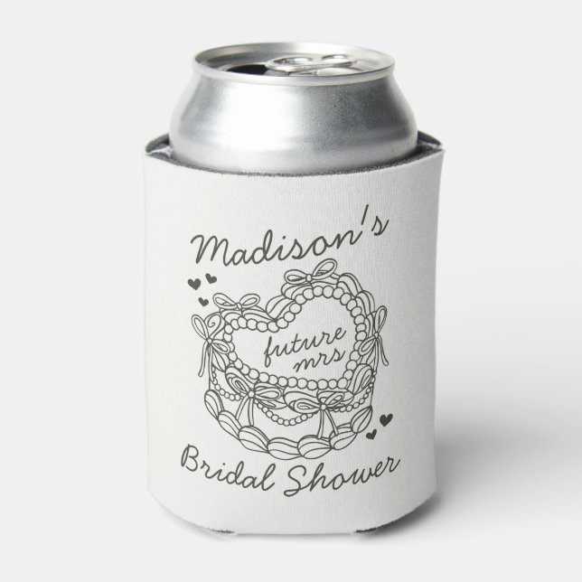 Beige Bow Retro Heart Coquette Cake Bridal Shower Can Cooler (Can Front)