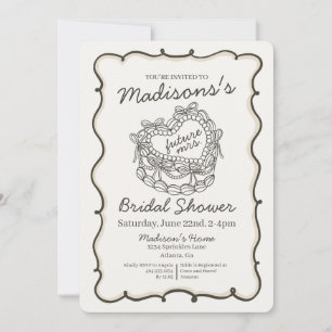 Beige Bow Retro Heart Coquette Cake Bridal Shower Invitation
