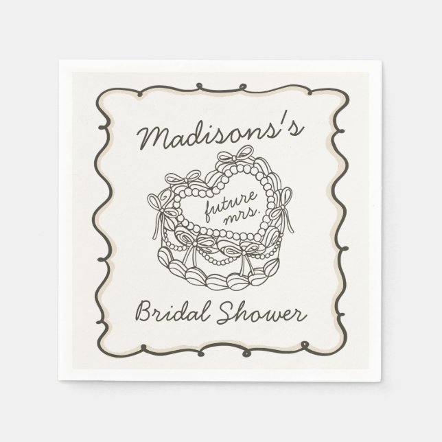 Beige Bow Retro Heart Coquette Cake Bridal Shower Napkins (Front)