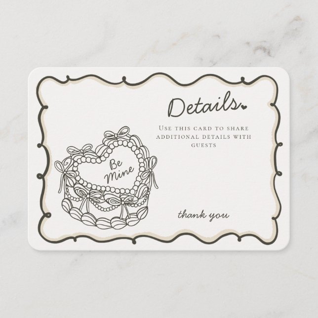 Beige Bow Retro Heart Coquette Cake Details Insert (Front)