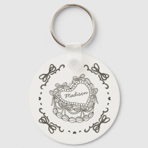 Beige Bow Retro Heart Coquette Cake Favors Keychain