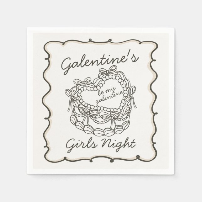 Beige Bow Retro Heart Coquette Cake Galentines Napkins (Front)