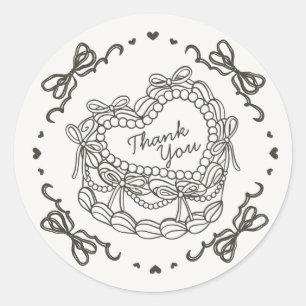 Beige Bow Retro Heart Coquette Cake Thank You Classic Round Sticker