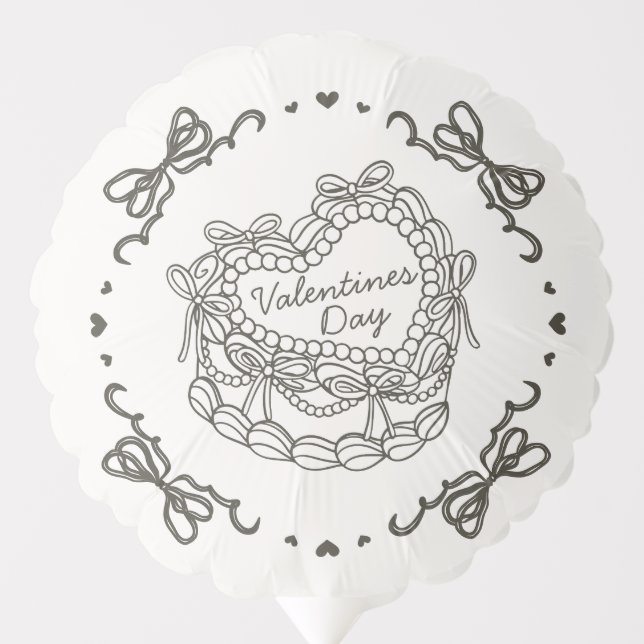 Beige Bow Retro Heart Coquette Cake Valentines Balloon (Front)