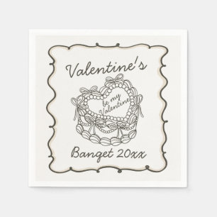 Beige Bow Retro Heart Coquette Cake Valentines Napkins