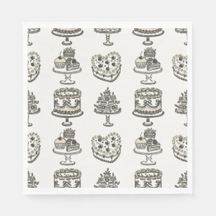 Beige Bow Retro Heart Coquette Cake Valentines Napkins