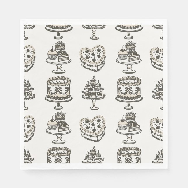 Beige Bow Retro Heart Coquette Cake Valentines Napkins (Front)