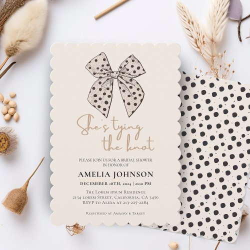 Beige bow ShesTying the Knot Bridal Shower  Invitation