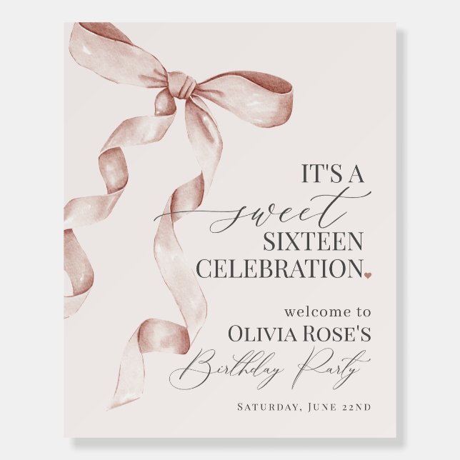 Beige Bow Sweet Sixteen Birthday Welcome Sign (Front)
