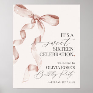 Beige Bow Sweet Sixteen Birthday Welcome Sign