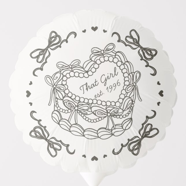 Beige Bow That Girl Heart Coquette Cake Birthday Balloon (Front)