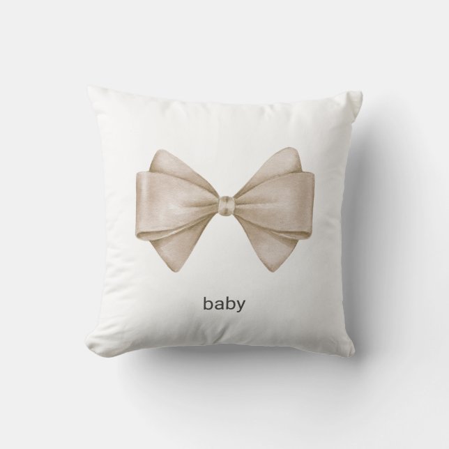 Beige Bow Throw Pillow (Front)