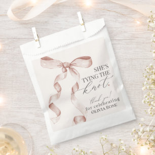 Beige Bow Tying the Knot Bridal Shower Dessert Favor Bag