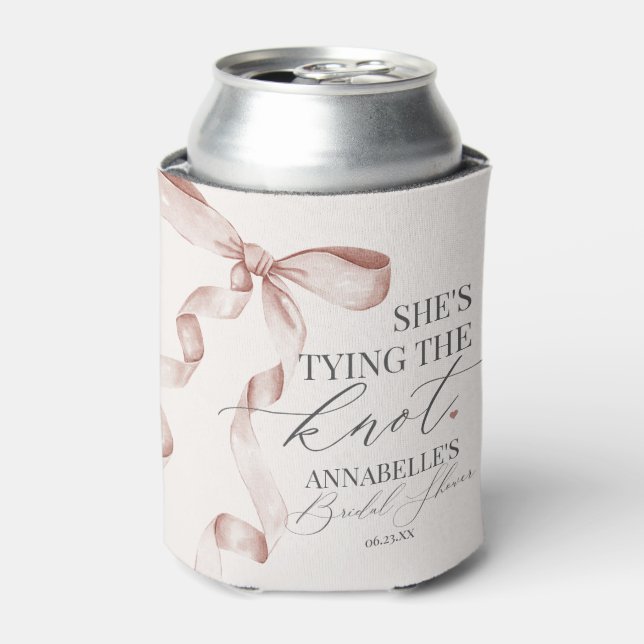 Beige Bow Tying the Knot Bridal Shower Favors Can Cooler (Can Front)