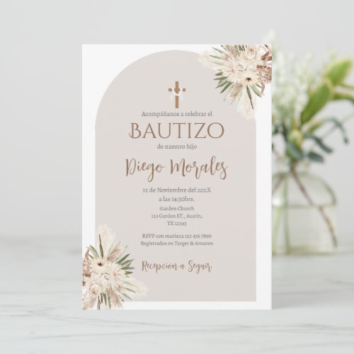 Beige Boy Baptism Invitation