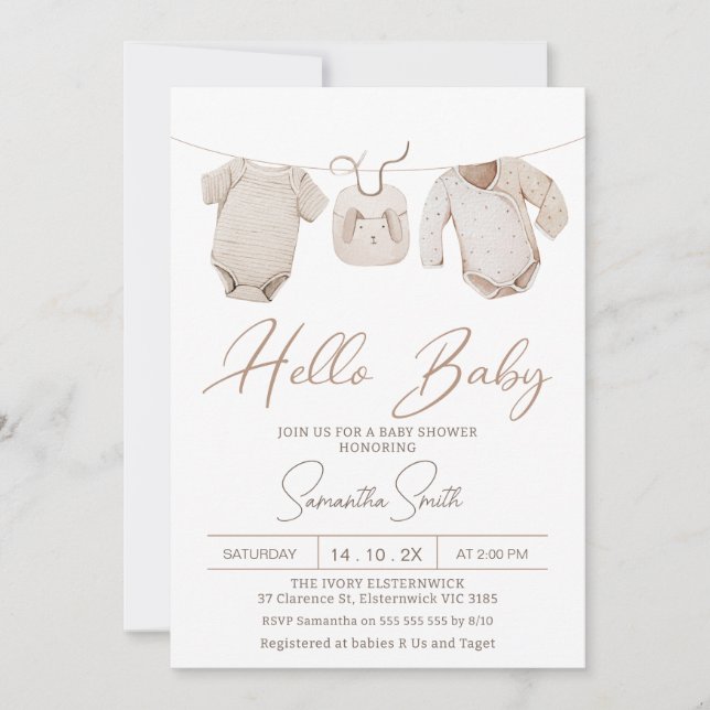 Beige Boys Baby Clothes Baby Shower Invitation (Front)