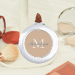 Beige Bridesmaid Initial and Name Compact Mirror<br><div class="desc">A personalized compact mirror for your wedding bridesmaid or maid of honor that has her initial and name on a trendy,  beige color background. Edit to replace initial and name. Select your compact mirror style.</div>