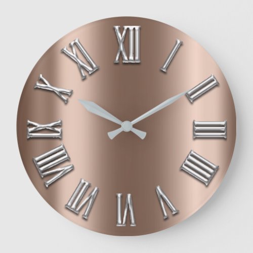 Beige Bronze Gray Metal Gray Silver Roman Number Large Clock