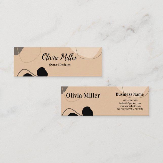Beige Brown Abstract Boho Modern Professional Mini Business Card (Front/Back)