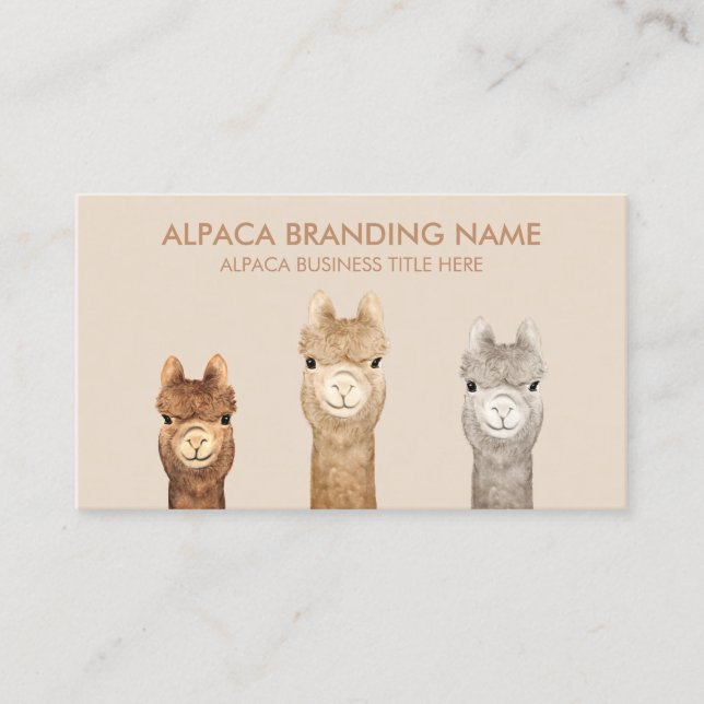 Beige BROWN Alpaca Animal Business Card (Front)