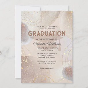 Beige Brown and Pink Gold Glitter Graduation Invitation