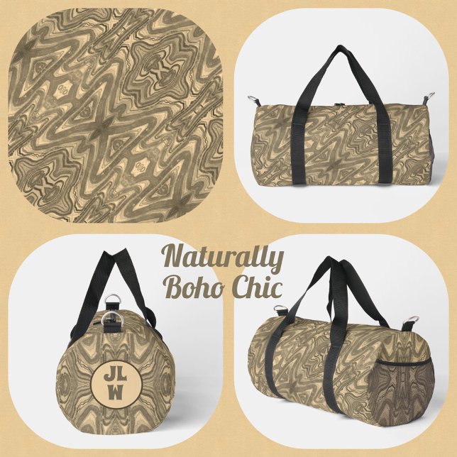 Beige Brown and Taupe Boho Chic Abstract Duffle Bag (Creator Uploaded)