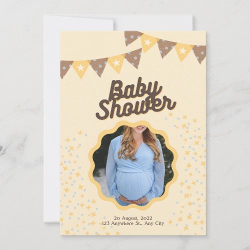 Beige Brown Baby Shower  Invitation