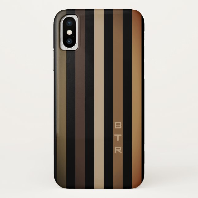 Beige Brown & Black Vertical Stripes Monogram Case-Mate iPhone Case (Back)