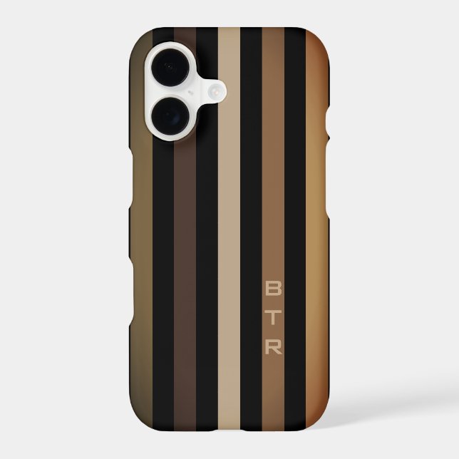 Beige Brown & Black Vertical Stripes Monogram Iphone Case (Back)
