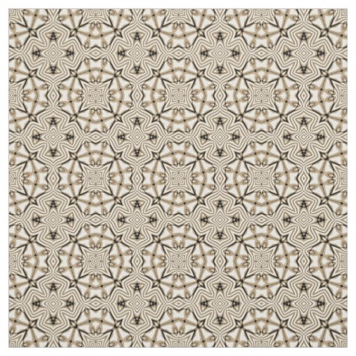 Beige Brown Black White Aztec Mosaic Pattern Fabric