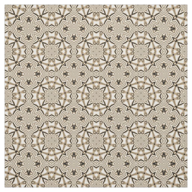 Beige Brown Black White Aztec Mosaic Pattern Fabric (Swatch)