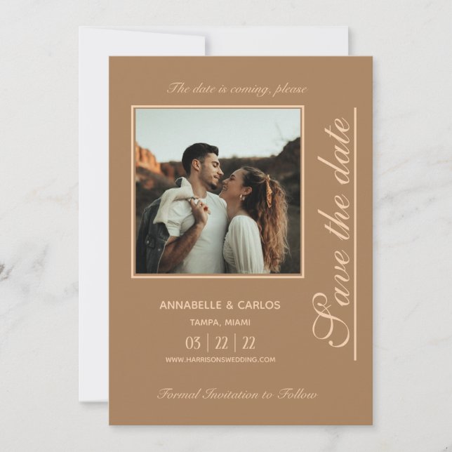 Beige Brown Boho Save the Date Invitation (Front)